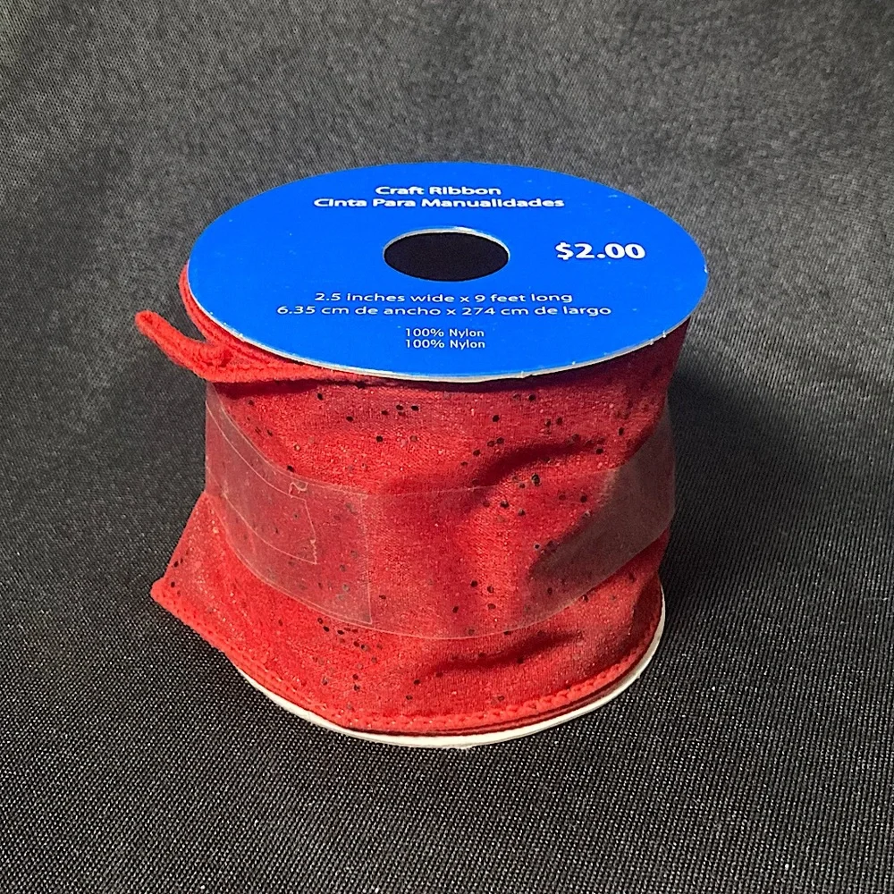 ❤️‍🔥 ⭐️ Red Glittery Wire Edged Craft Ribbon 2.5” x 108”